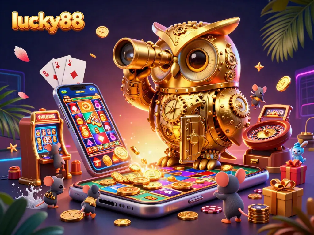 Experience the excitement of lucky88 slot games with vibrant visuals of gaming action and interactive characters.