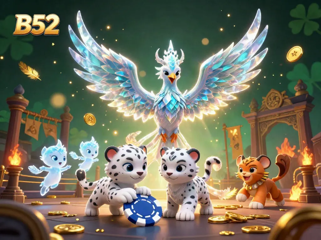 Engage with B52 as the ice phoenix and snow leopard cub join in a colorful casino scene filled with glittering gold details.