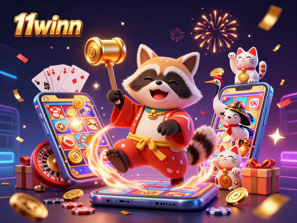 Experience enchanting 11winn moments in this vibrant 3D casino illustration, celebrating luck and fortune.