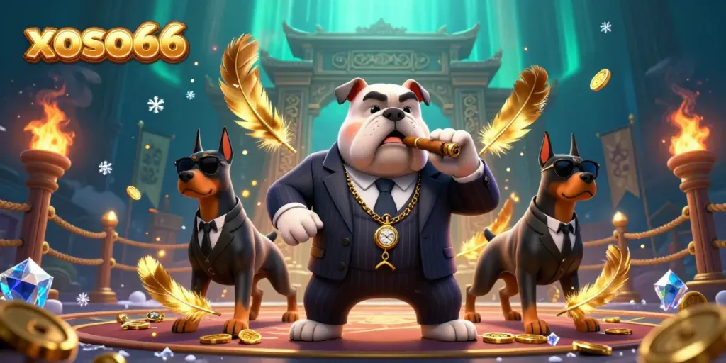 Engage with xoso66's thrilling casino experience featuring a mafia boss and bodyguards.