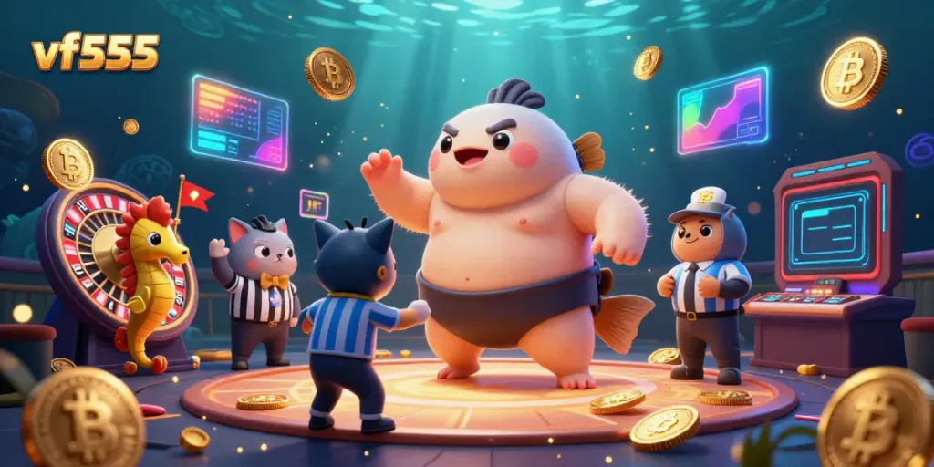 Experience thrilling casino action with vf555 featuring a fugu in a dynamic underwater scene.