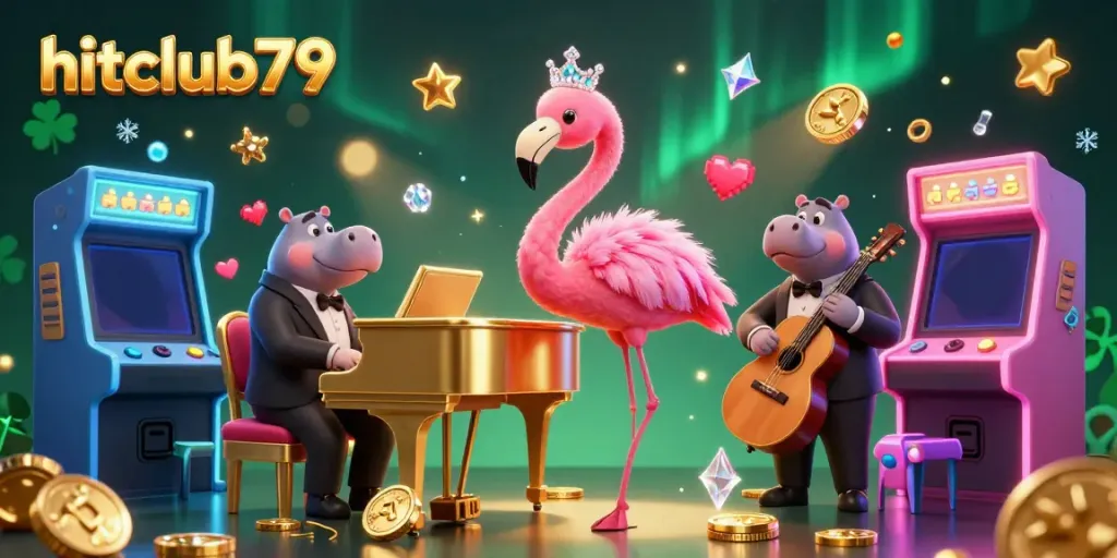 Experience thrilling gameplay at hitclub79 with vibrant casino-themed art featuring lively characters.