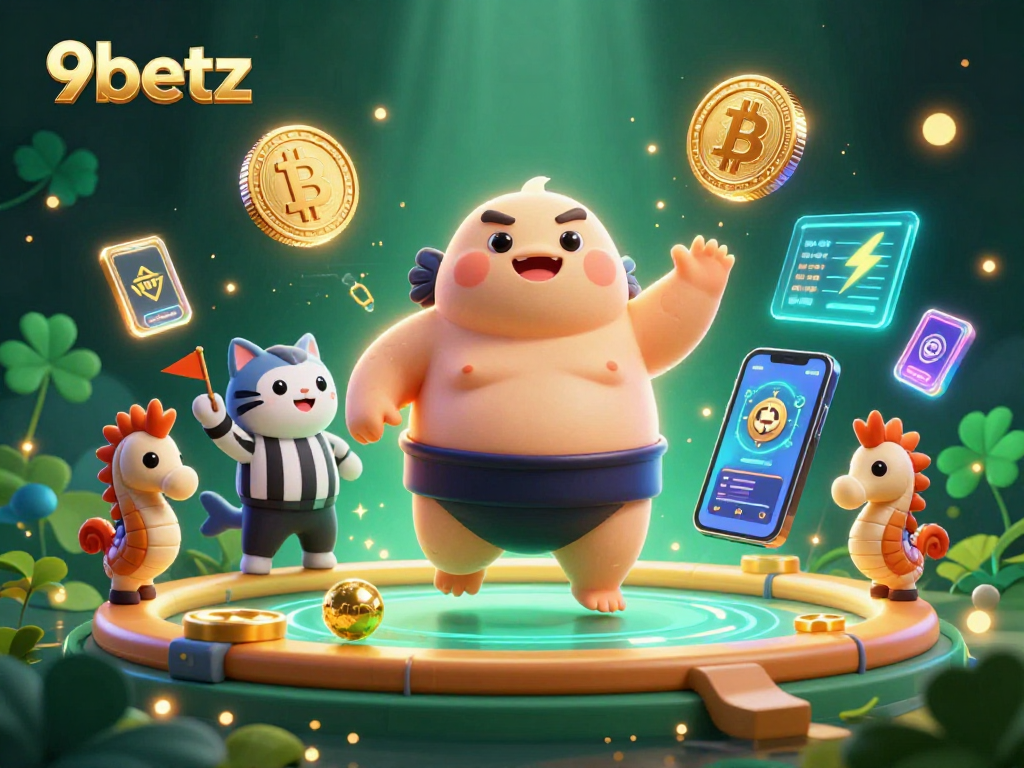 Join the playful 9betz casino adventure with fugu, catfish referee, and crypto coins!