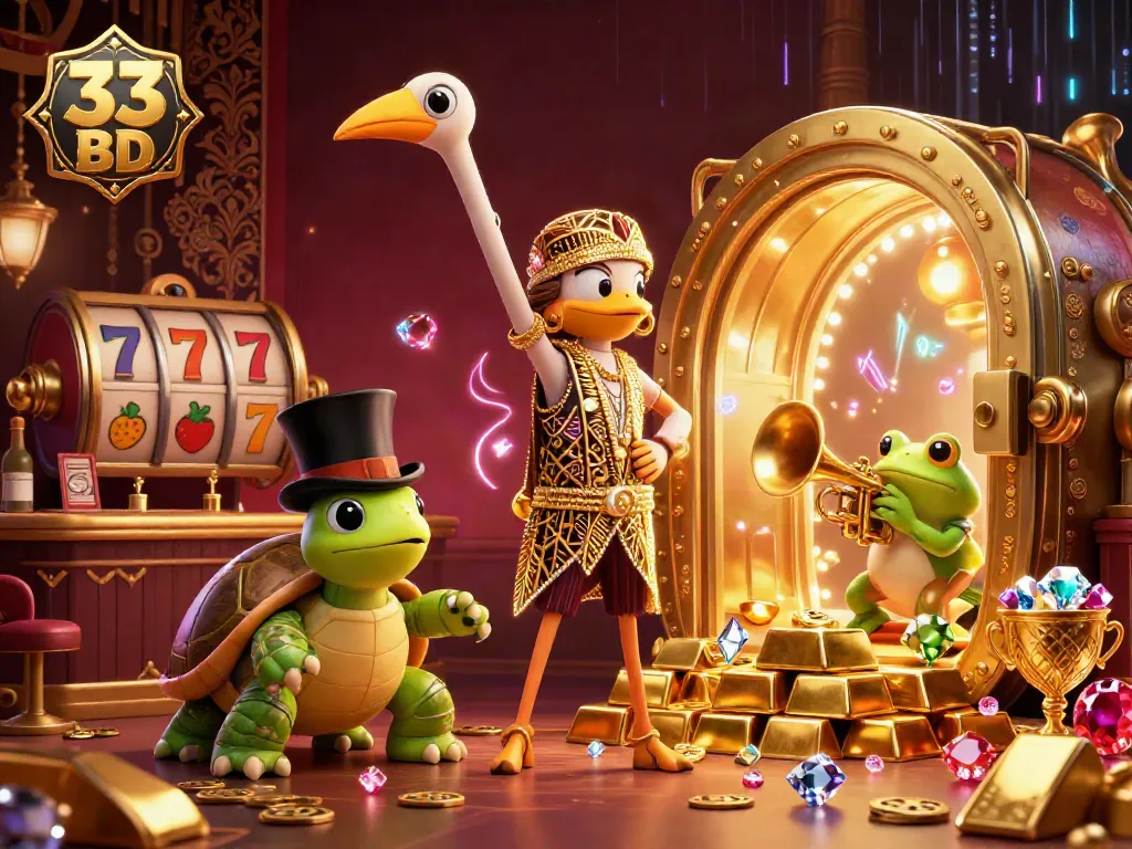Engage in thrilling gameplay at 33 BD, featuring vibrant characters and dynamic casino elements.