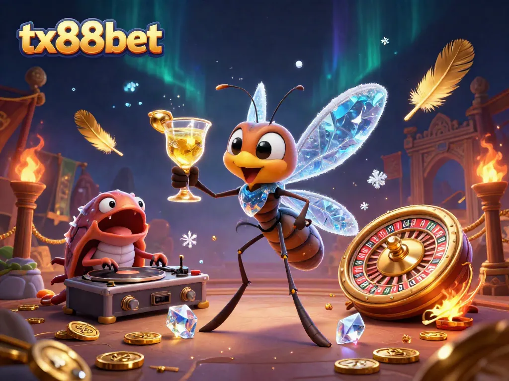 Experience the thrilling ambiance of tx88bet with casino-themed characters and elements.