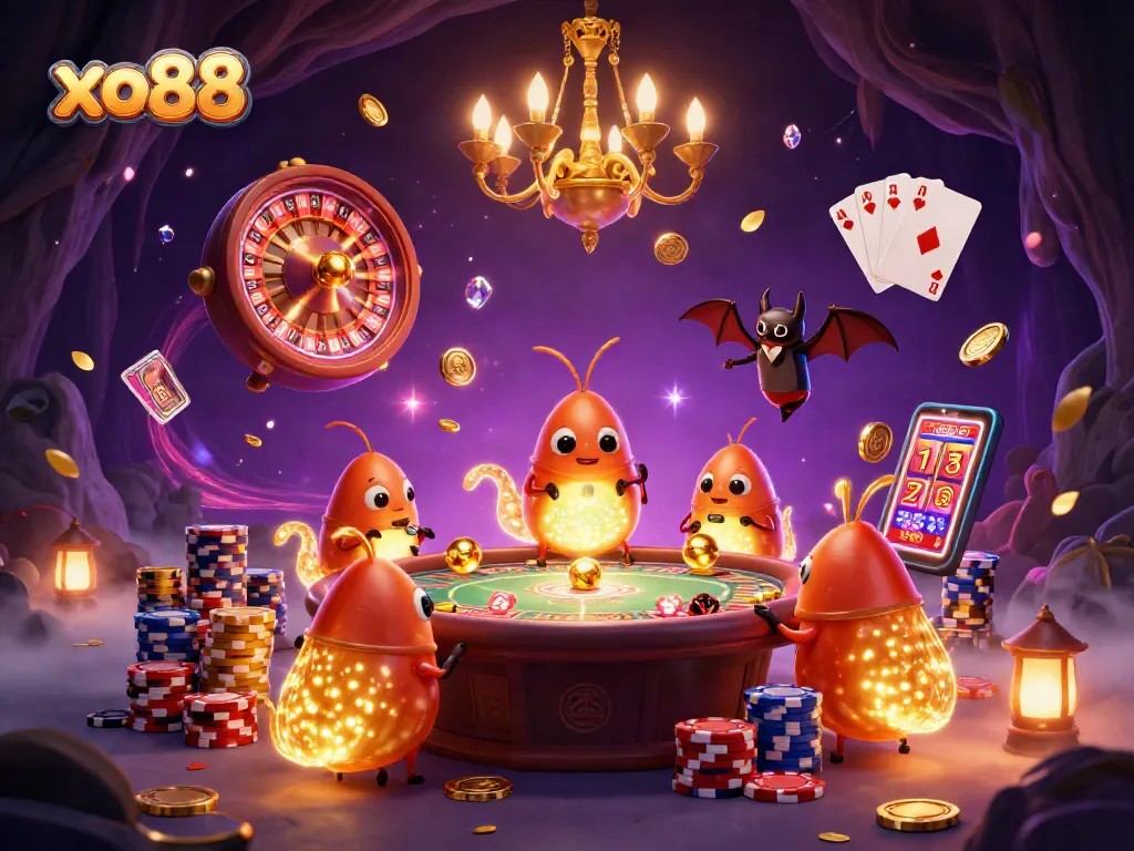 Experience thrilling gameplay at Xo88 with vibrant casino scenes and dynamic slot machines.