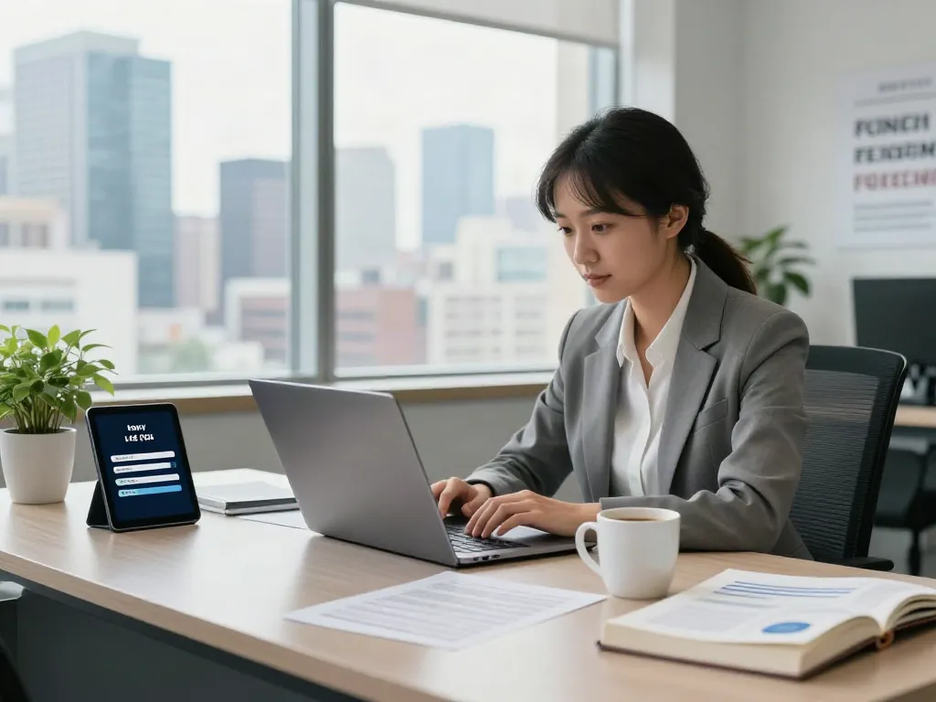 Payday loan application process at https://edmonton.paydayloans-on.ca/ with a professional working in an office.