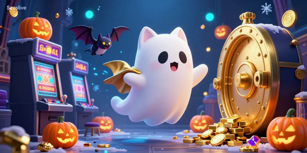 Socolive insightfully illustrates a lively casino scene with ghost cat and vampire bat, engaging gamblers visually.