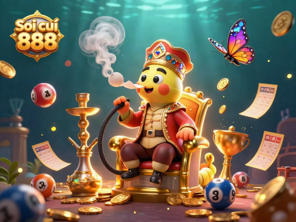 Engage with Soi cầu 888 in this vibrant 3D illustration of lottery action, featuring exotic characters and game elements.