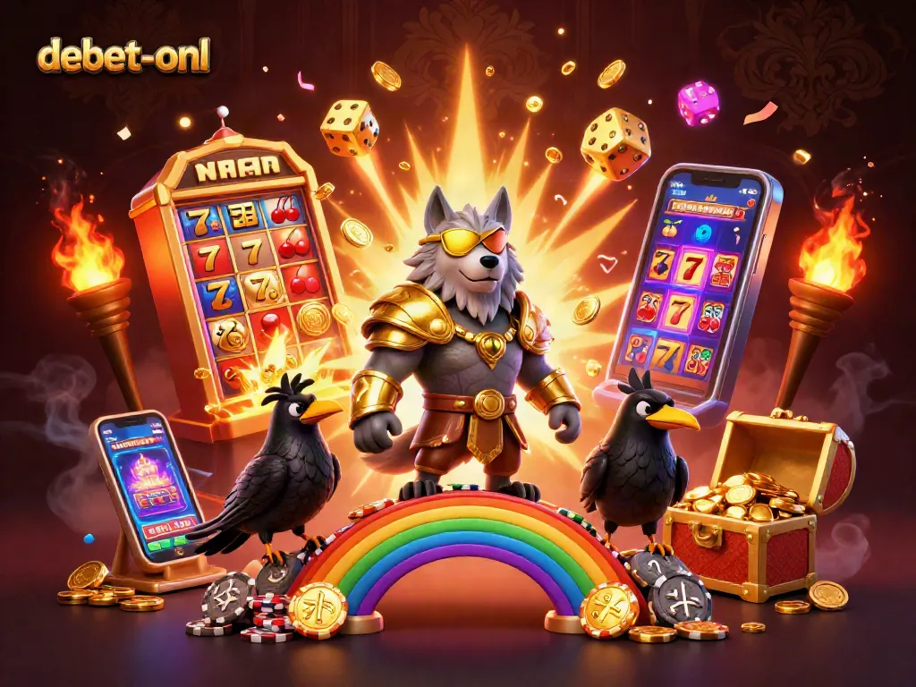 Experience the vibrant world of debet-onl with dazzling casino elements and characters.