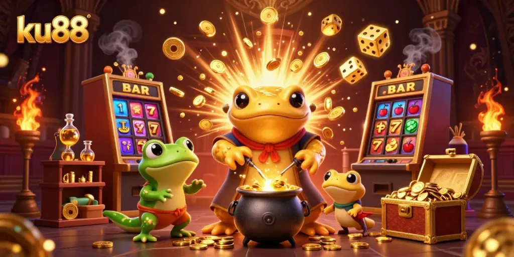 Enhance your experience with ku88's thrilling jackpot visuals, featuring a gold salamander and magical elements.