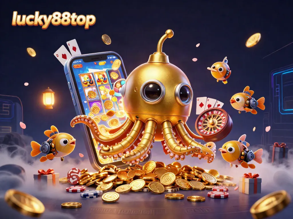 Engage with the thrilling world of lucky88top while enjoying golden coins, vibrant slot games, and exciting casino elements.