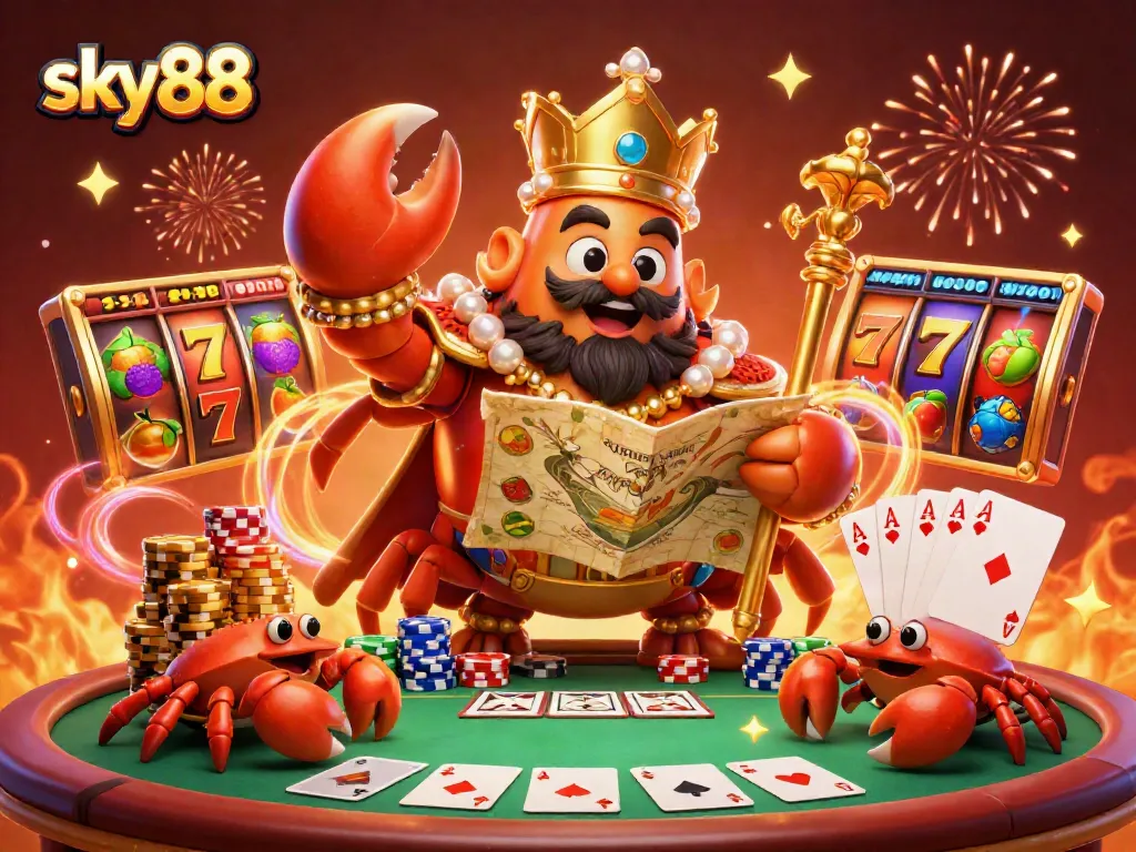 Experience the thrill of sky88 with golden crab emperor, slots, and casino excitement.