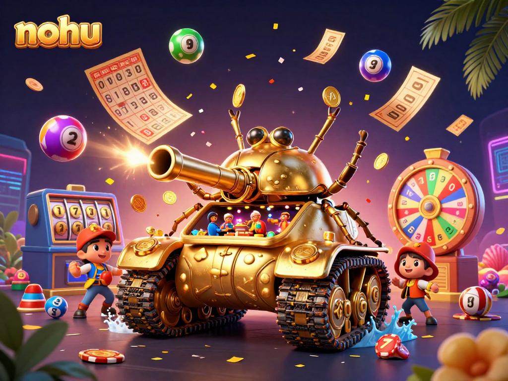 Engage in thrilling nohu gaming with a golden beetle tank casino illustration featuring vibrant prizes.