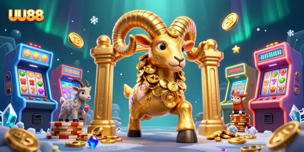 UU88 unleashes a thrilling casino experience with dynamic slot reels and golden characters.