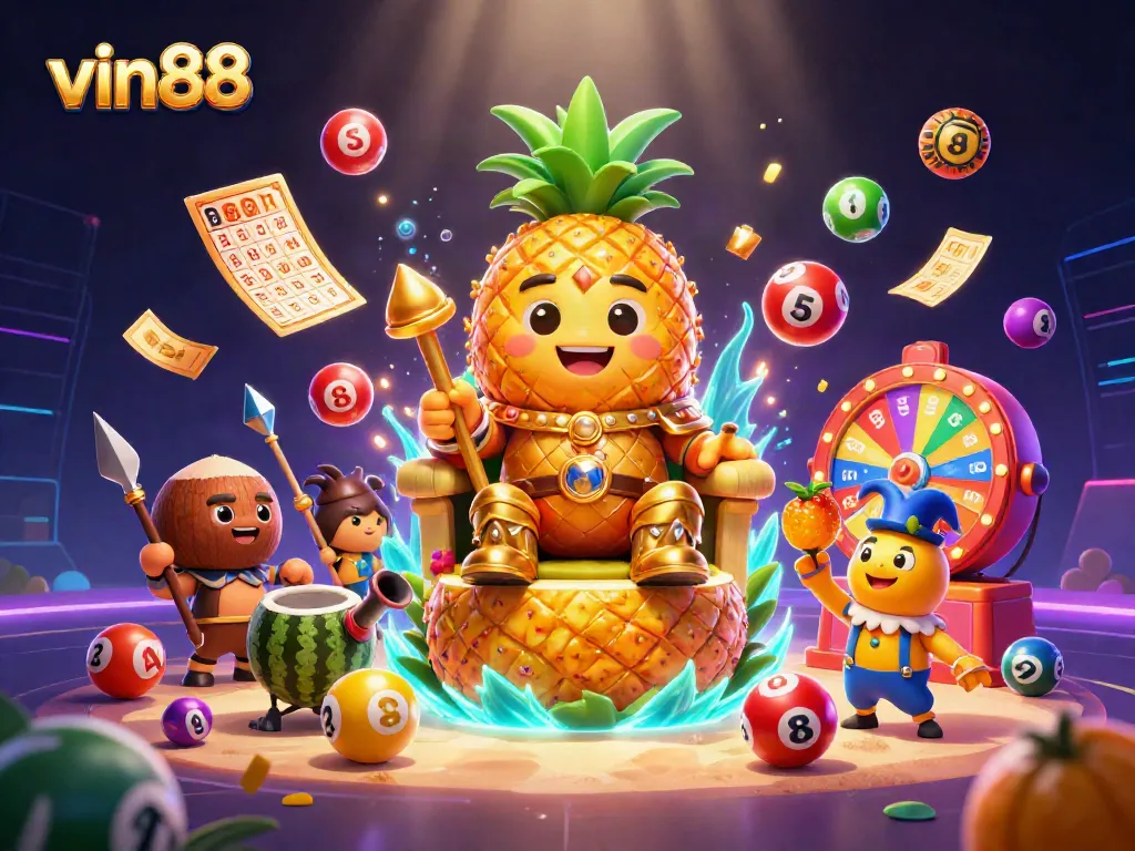 Experience thrilling gameplay and vibrant excitement with vin88’s colorful casino adventure scene filled with dynamic lottery elements.