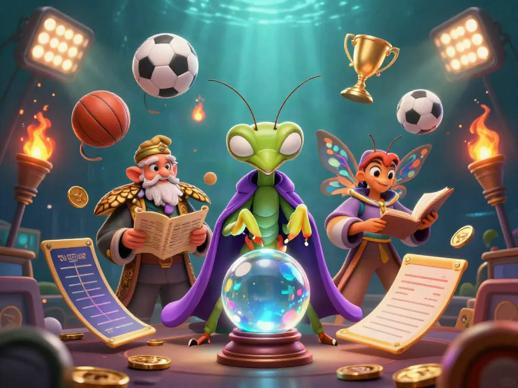 Engage with DEBET in an artistic 3D casino scene featuring sports elements and magical characters.