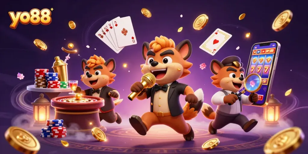 Experience the excitement of yo88 with vibrant 3D hyenas in a playful casino setting.