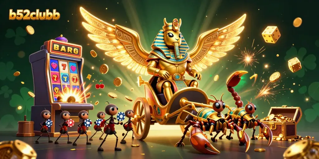 Engage in thrilling gameplay at b52clubb, featuring a vibrant casino scene with dynamic characters and exciting game elements.