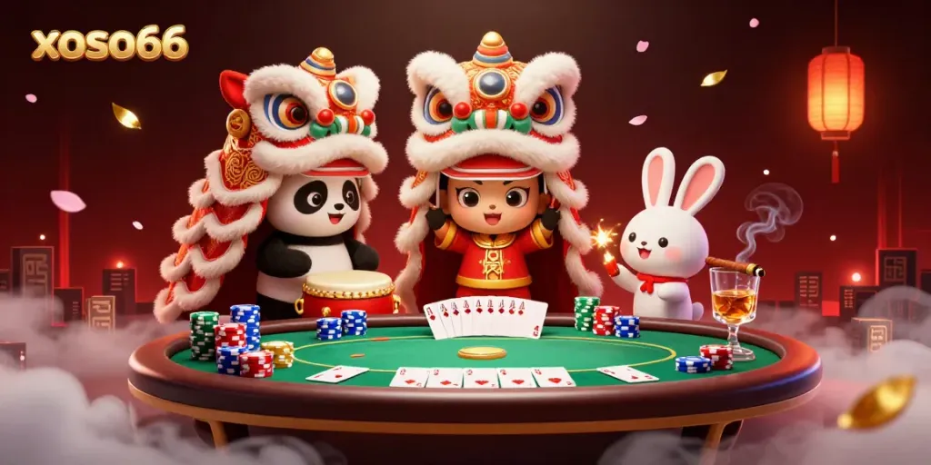 Experience thrilling gaming at xoso66, featuring colorful characters and a dynamic poker scene.