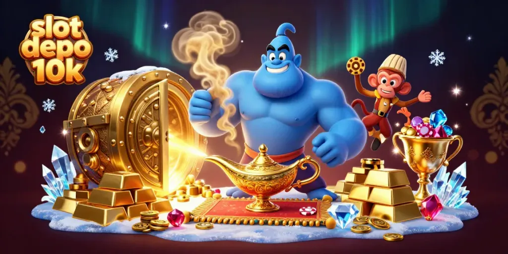 Experience thrilling wins with slot depo 10k at BIOLABET, featuring a magical casino scene.