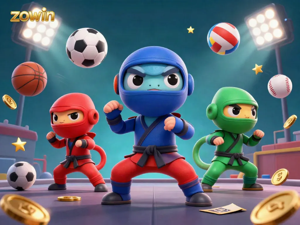 Zowin's dynamic online casino thrills with a chameleon ninja team showcasing exciting gambling action.