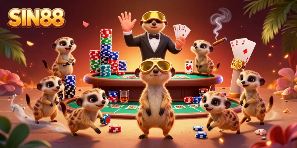 Engage in thrilling gameplay at SIN88 with dynamic meerkat casino operations and poker table action.
