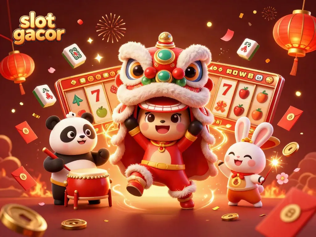 Engage with slot gacor gameplay surrounded by festive characters and casino elements to enhance your betting experience.