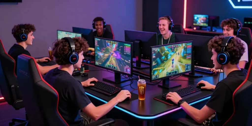 Kilat404 online gaming platform with players enjoying competitive gameplay in a vibrant setting.