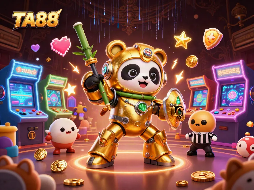 Engage with TA88’s thrilling gaming atmosphere featuring a mech-suit panda in an electric arena.