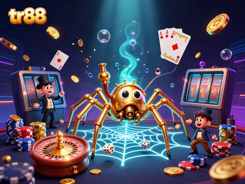 tr88 spins luck with steampunk elements and casino vibes, showcasing golden coins and cards