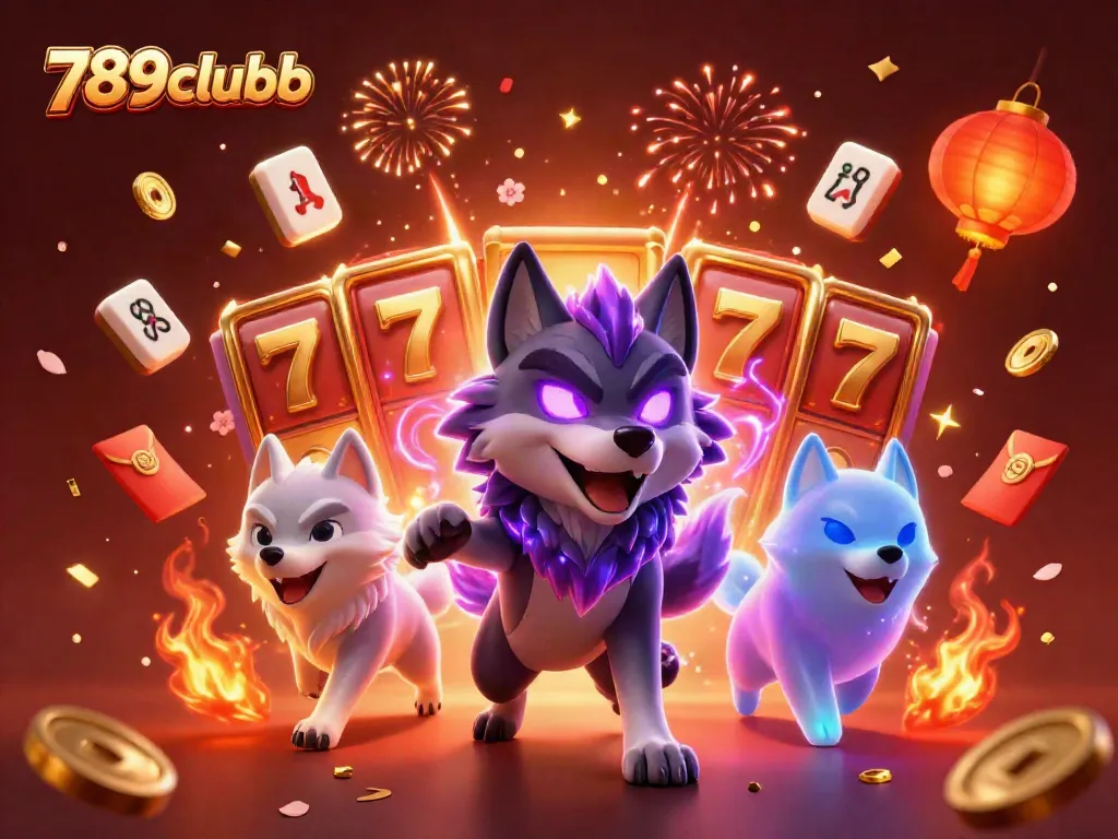 Engage with 789clubb's dynamic slot characters amidst joyous casino elements.