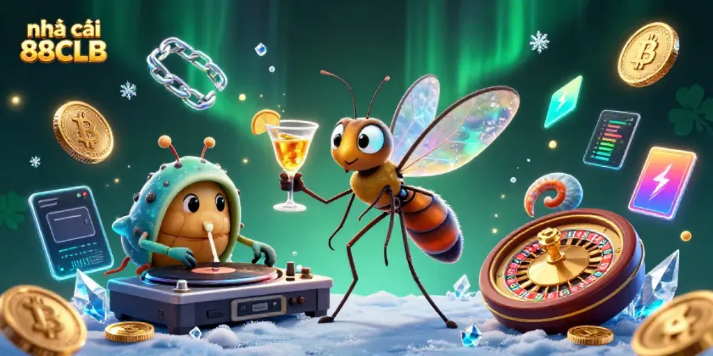 Experience the excitement at nhà cái 88CLB with our engaging casino mascot scene and crypto elements.