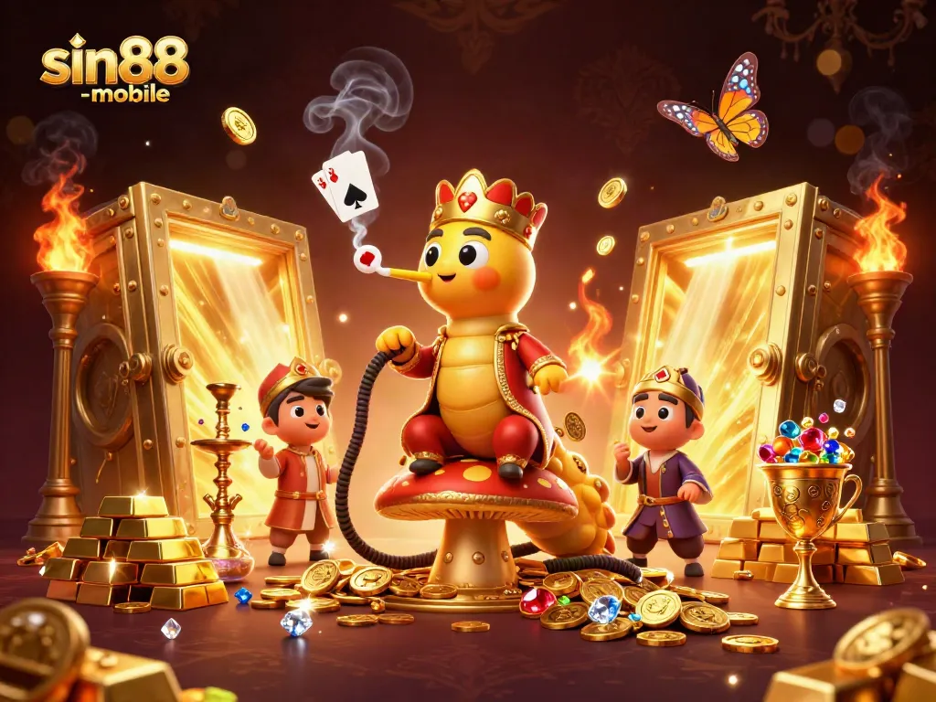 Explore exciting casino gameplay with sin88-mobile, showcasing vibrant casino elements and characters.