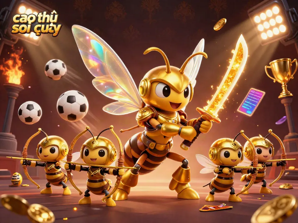 Experience cao thủ soi cầu with a dynamic scene of a samurai hornet and bee archers amidst sports elements.