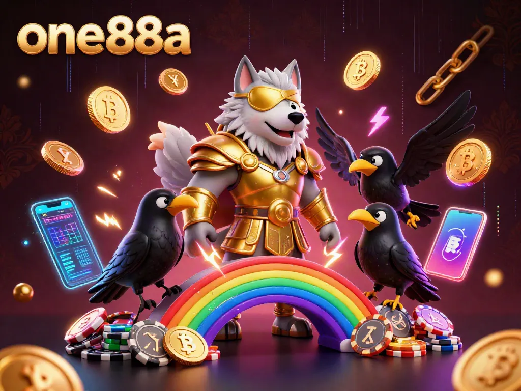 Experience one88a's innovative gaming through a captivating 3D casino scene showcasing Odin and elements of luck.