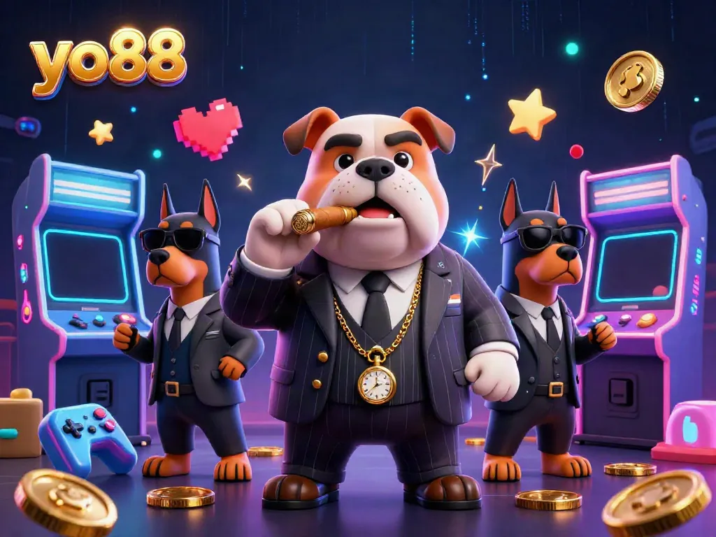 Experience thrilling action at yo88 with cartoon mafia characters amidst vibrant game elements.