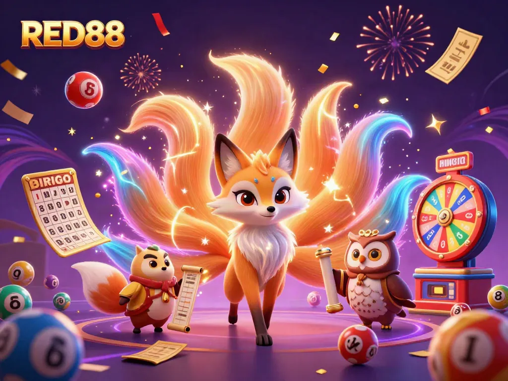 Experience the enchanting world of RED88 with vibrant lottery and casino elements in a magical scene.