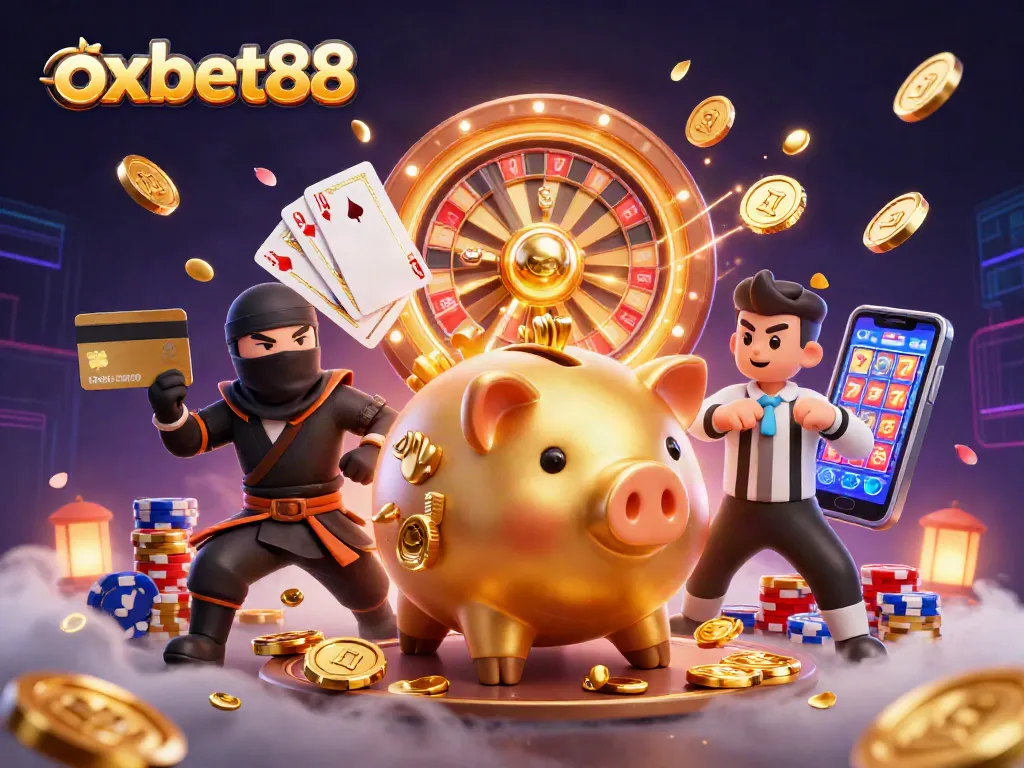 Spin and win with oxbet88's vibrant casino scene featuring dynamic elements and characters.